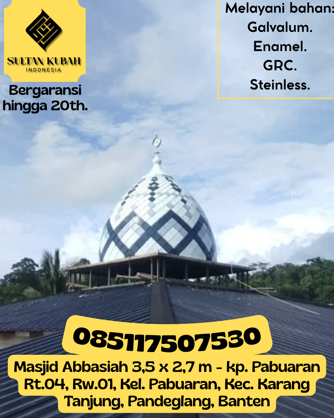 Kubah Masjid Premium Tahan Cuaca Awet Bertahun-Tahun 085117507530 Tempuling — Kab. Indragiri Hilir