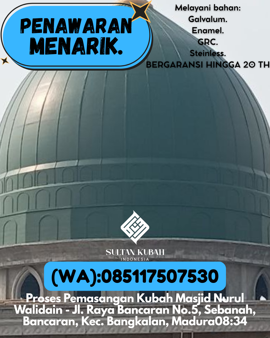 JUAL KUBAH MASJID BERGARANSI DI KEC Kudus Kota, KAB Kudus (WA: 085117507530)