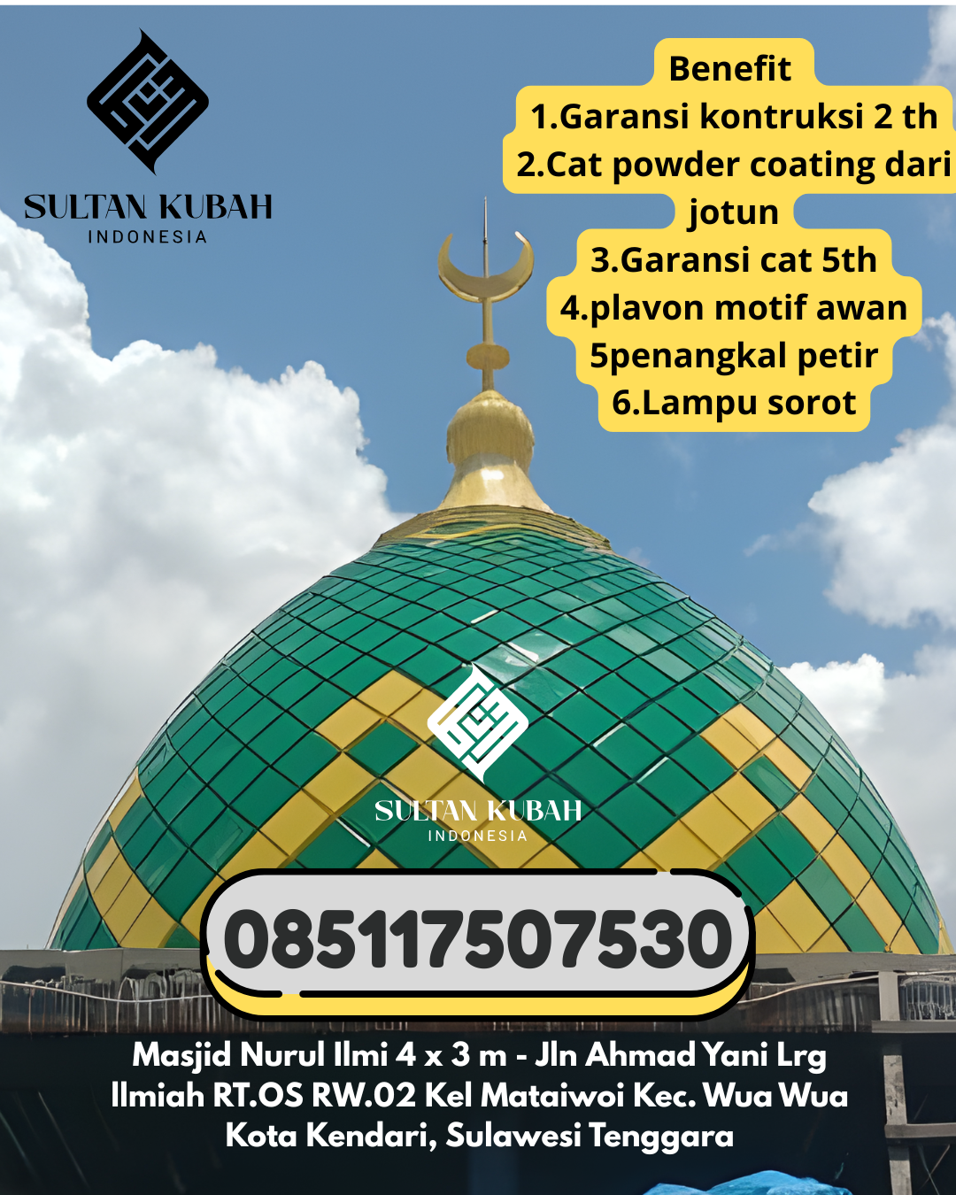 Penjual Kubah Masjid Galvalum Premium Awet 085117507530 Majauleng – Wajo
