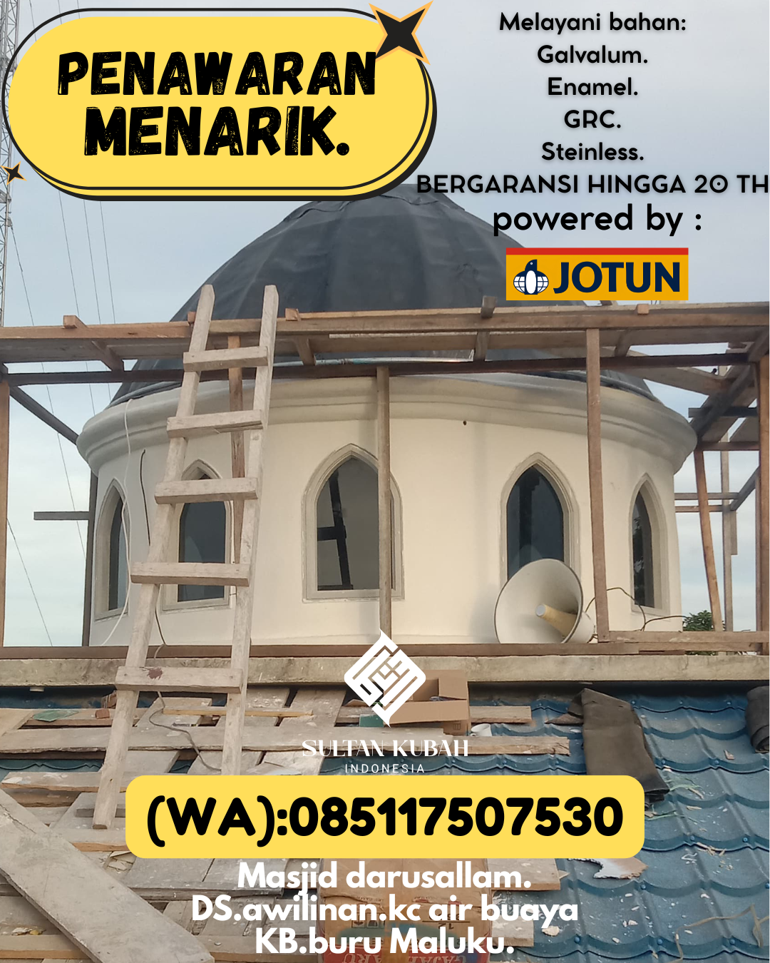 JUAL KUBAH MASJID DESAIN ELEGAN DI KEC Kolaka, KAB Kolaka (WA: 085117507530)