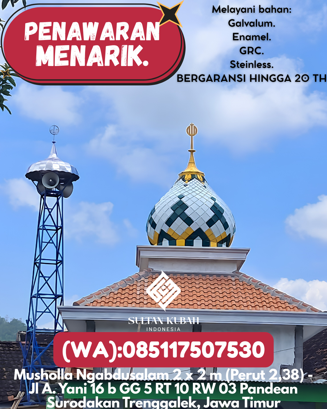 JUAL KUBAH MASJID PREMIUM DI KEC Sunggal, KAB Deli Serdang (WA: 085117507530)