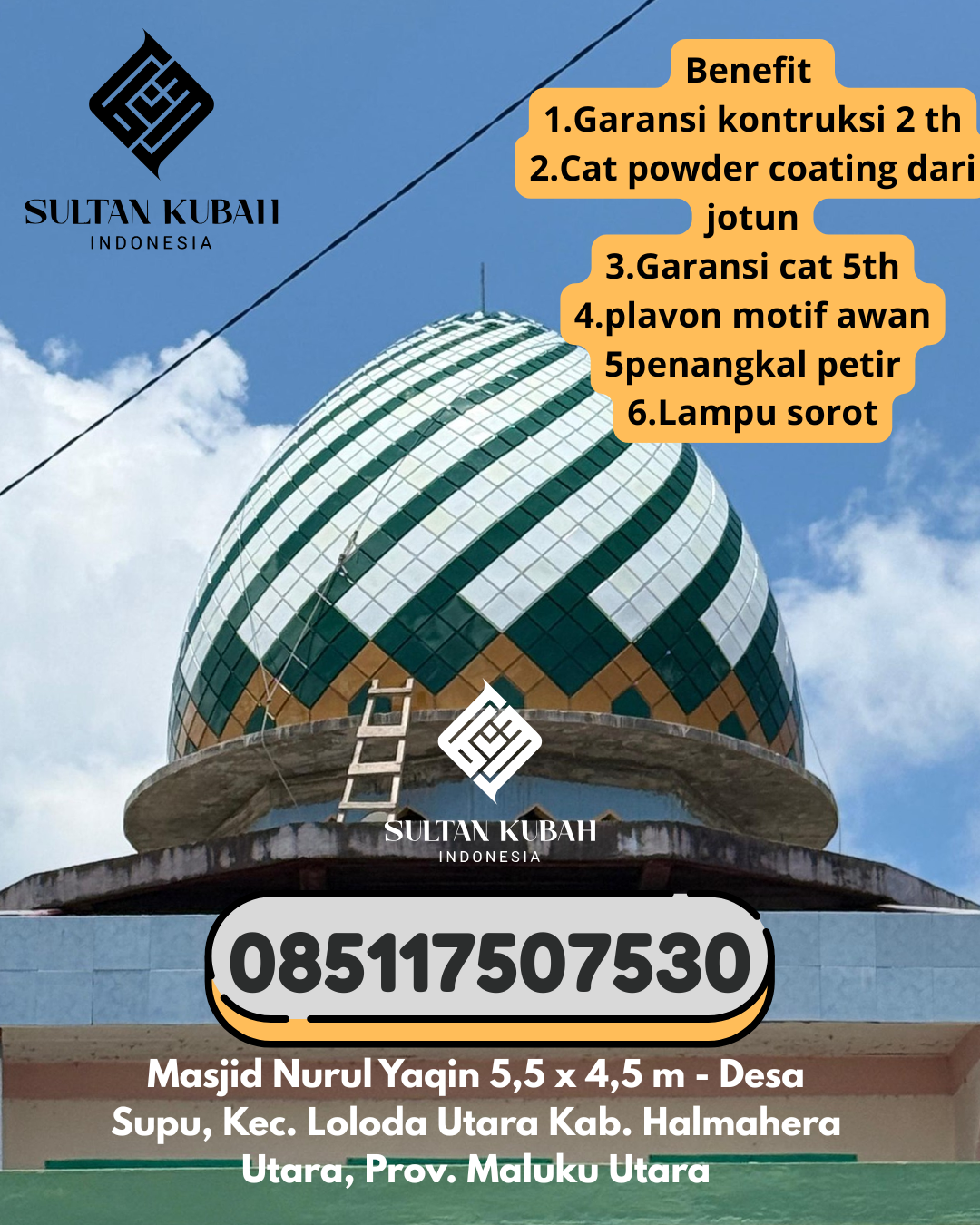 Kubah masjid galvalum kualitas unggulan, 085117507530. Maniis – Kabupaten Purwakarta