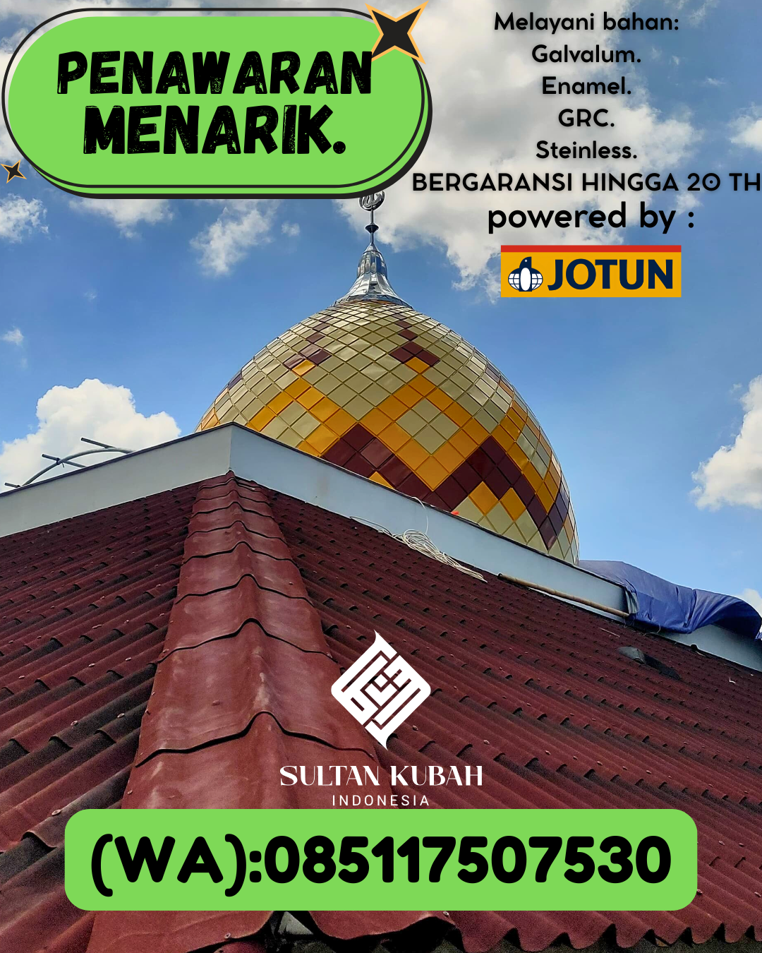 JUAL KUBAH MASJID DESAIN ELEGAN DI KEC Woha, KAB Bima (WA: 085117507530)