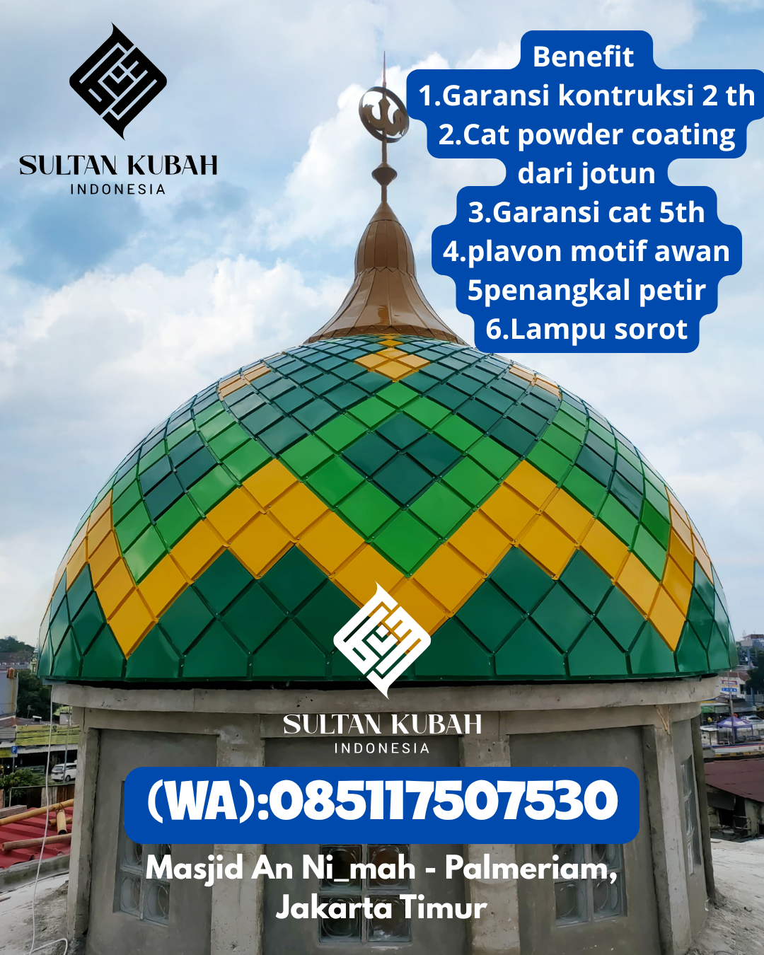 Kubah masjid galvalum rapi dan profesional, 085117507530.Wawotobi – Kabupaten Konawe