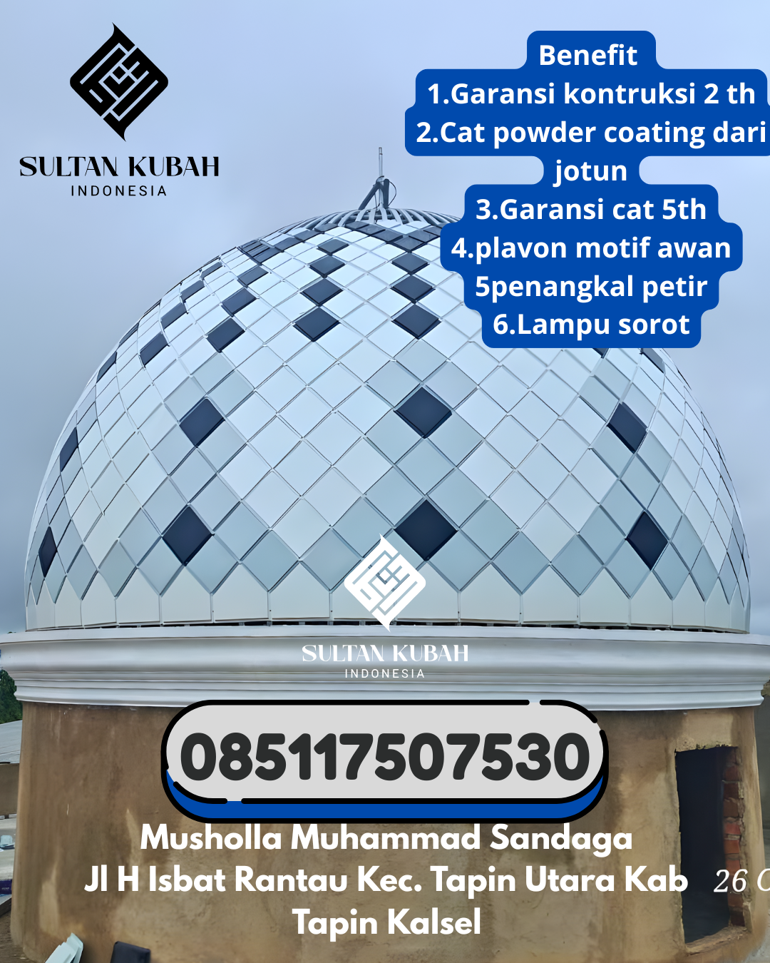 Kubah masjid galvalum awet dan profesional, 085117507530. Cikarang Barat – Kabupaten Bekasi