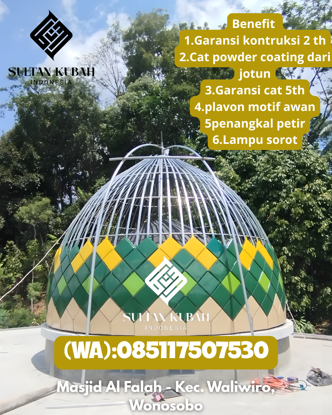 Kubah masjid galvalum awet dan profesional, 085117507530.Haurgeulis – Kabupaten Indramayu