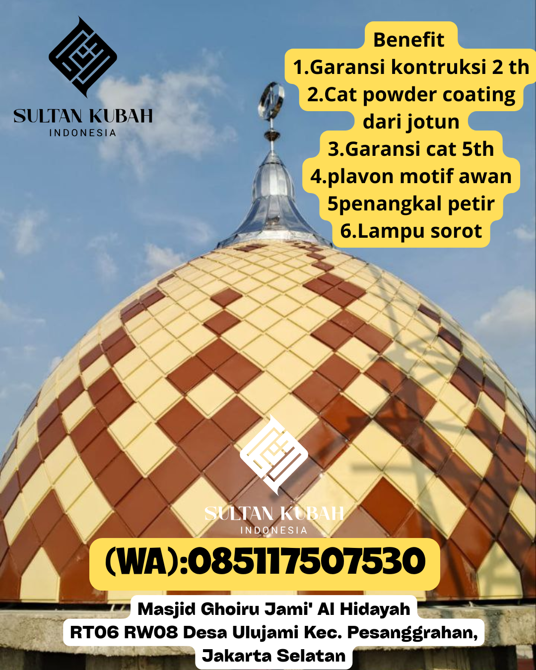 Kubah masjid galvalum kuat dan terpercaya berg aransi, 085117507530.Tellulimpoe – Kabupaten Sinjai