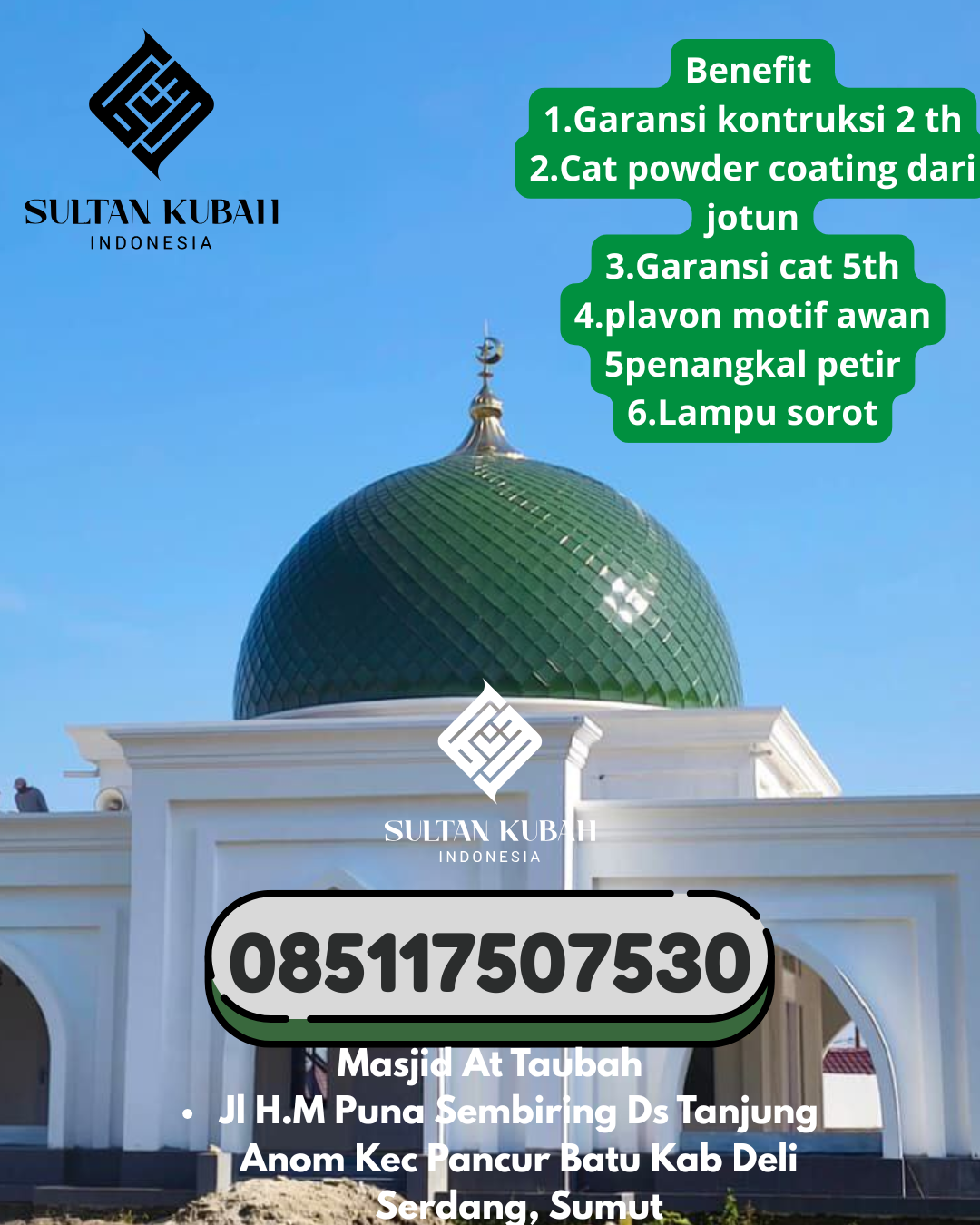 Kubah masjid galvalum kuat dan awet, berg aransi, 085117507530. Klari – Kabupaten Karawang