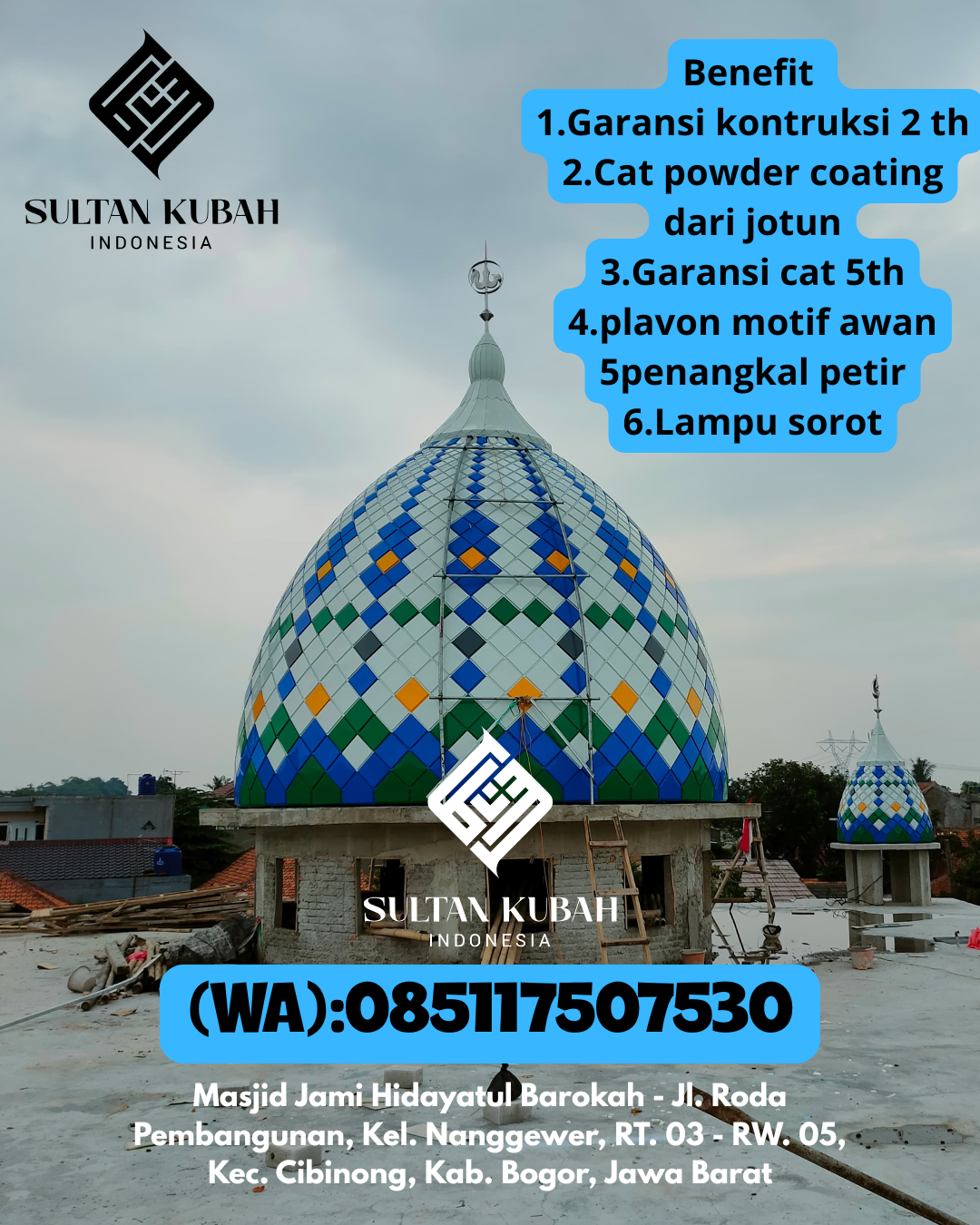 Kubah masjid galvalum kualitas unggulan, 085117507530.Masamba – Kabupaten Luwu Utara