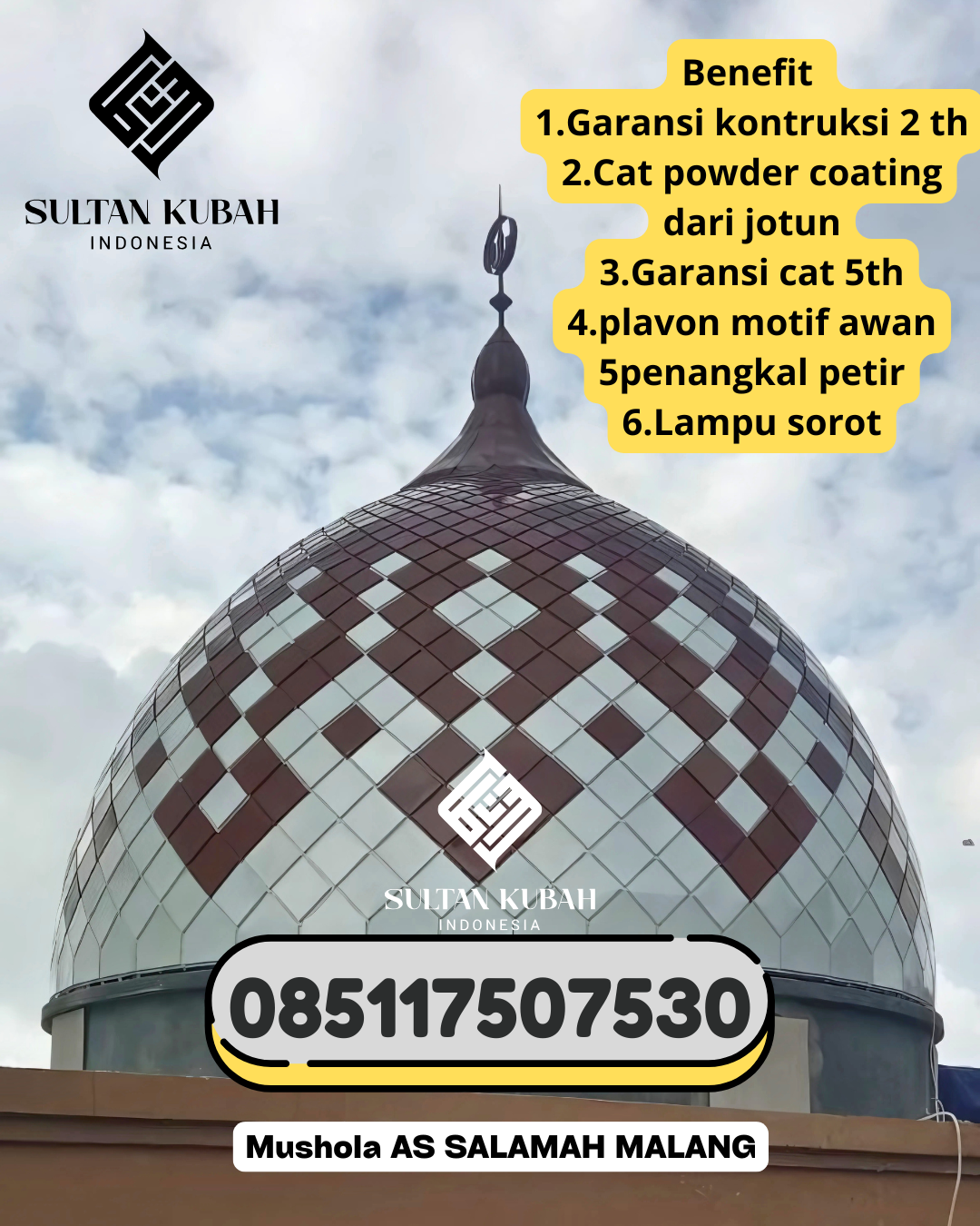 Kubah masjid galvalum kualitas terpercaya, 085117507530.Barombong – Kabupaten Gowa