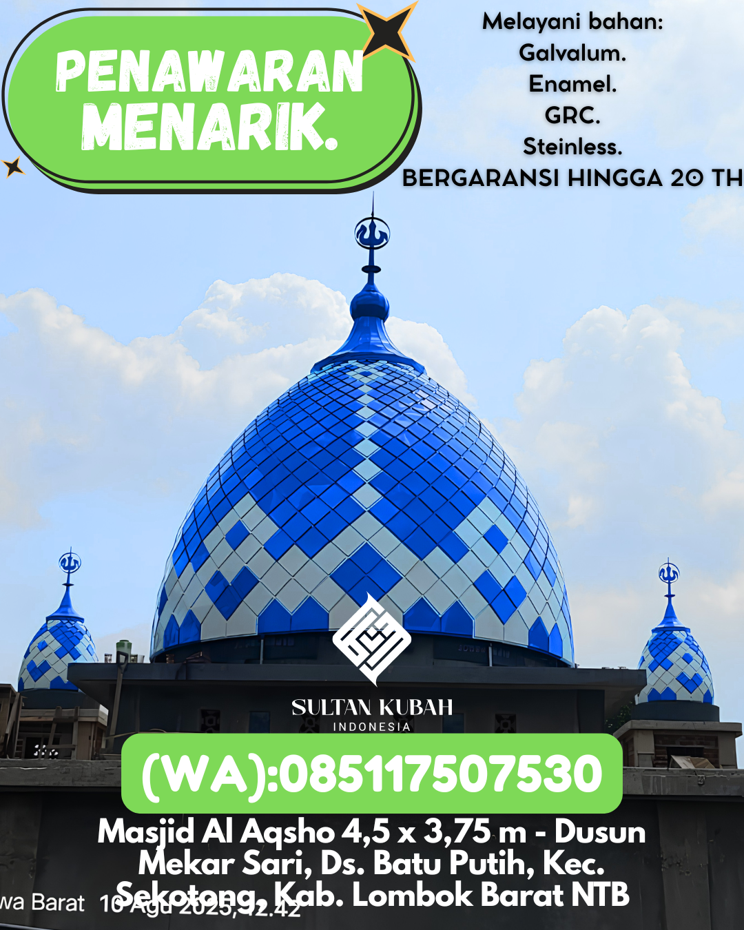 KUBAH MASJID HARGA TERJANGKAU DI KEC Bonto Bahari, KAB Bulukumba (WA: 085117507530)