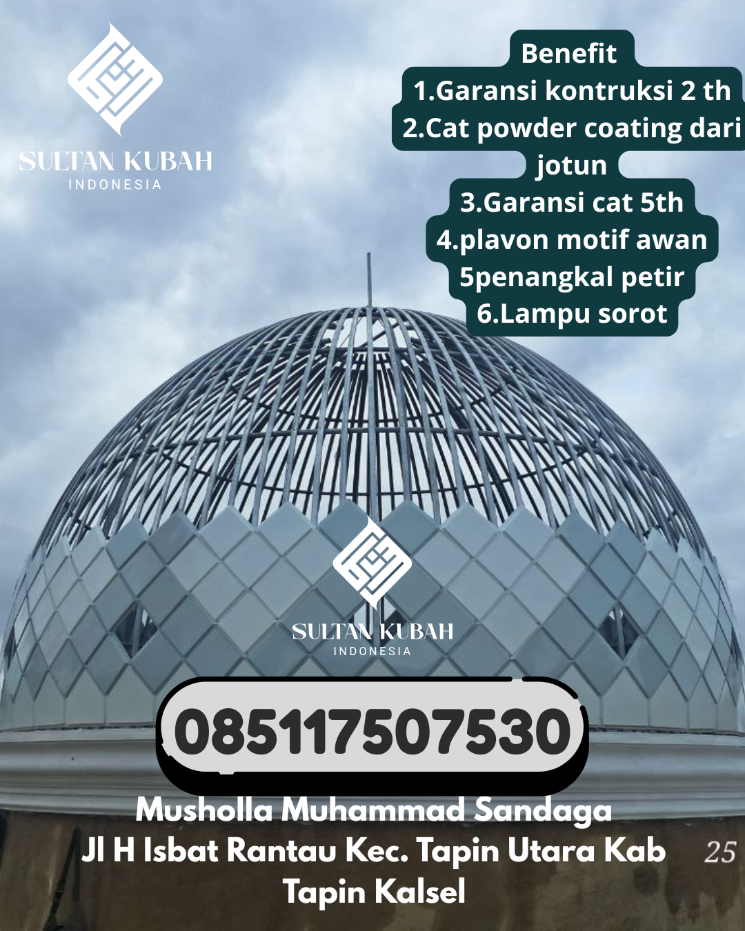 Kubah masjid galvalum kokoh dengan garansi resmi, 085117507530.Tambun Utara – Kabupaten Bekasi