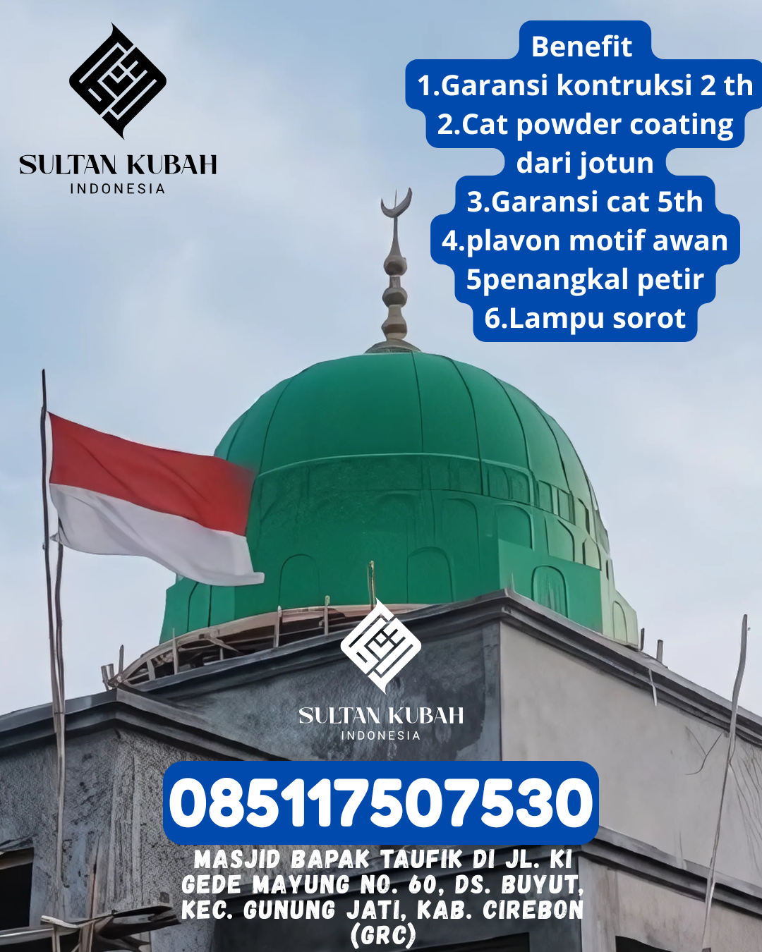 Kubah masjid galvalum kuat dan awet, berg aransi, 085117507530.Paleteang – Kabupaten Pinrang