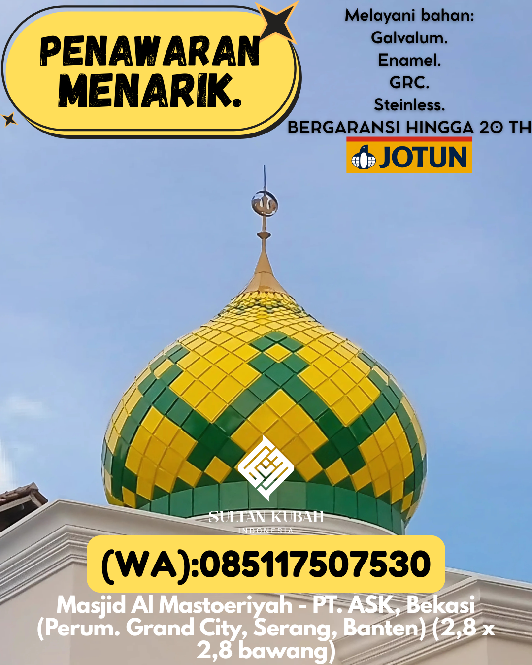 JUAL KUBAH MASJID BERGARANSI DI KEC Kediri Kota, KAB Kediri (WA: 085117507530)