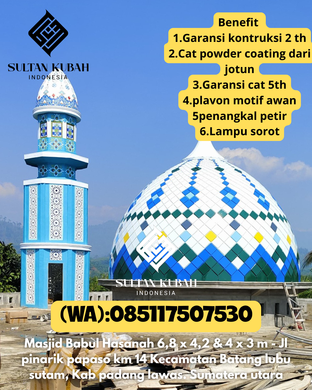 Pilihan kubah masjid galvalum bermutu tinggi, 085117507530.Lelea – Kabupaten Indramayu