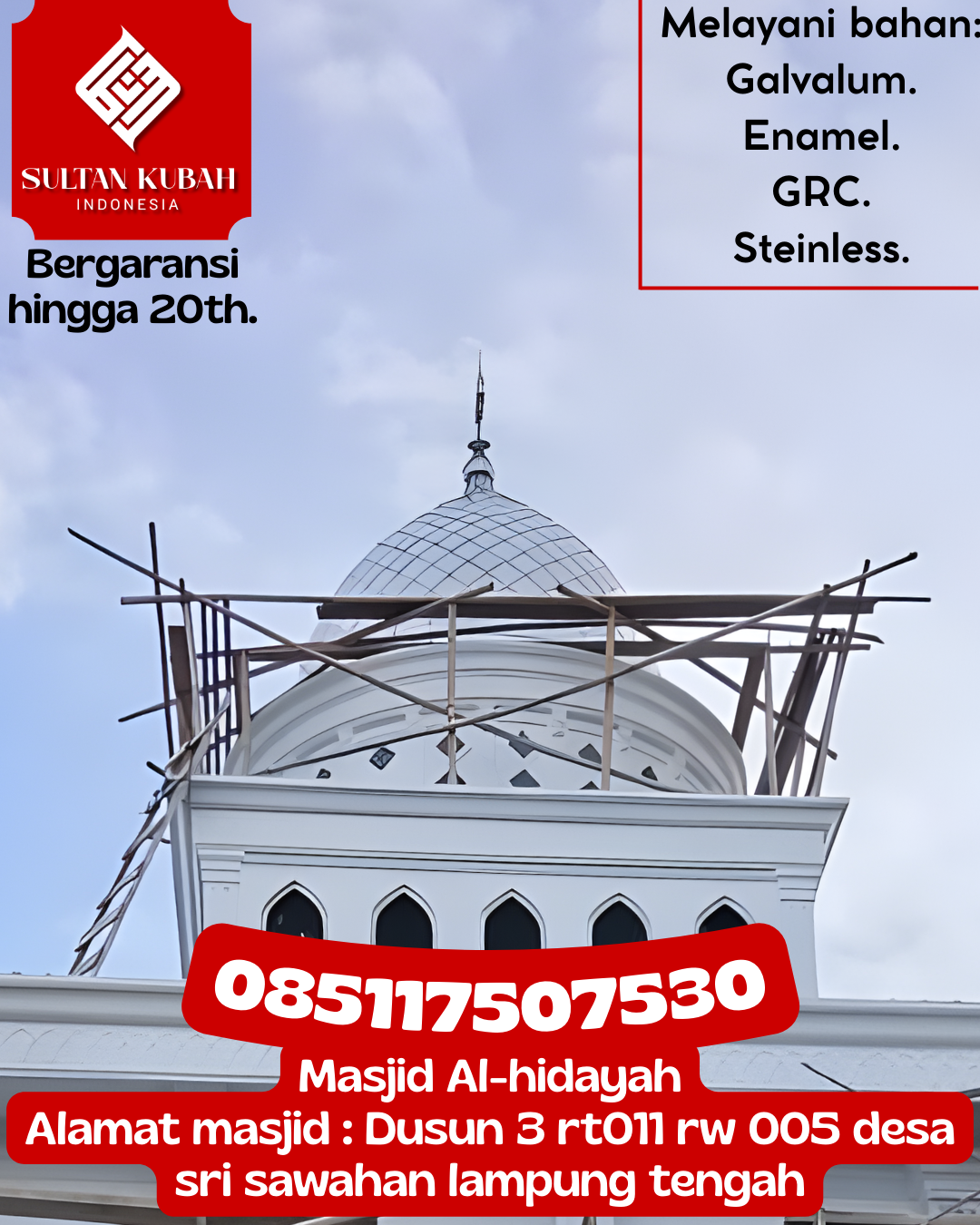 Kubah Masjid Elegan Modern Berkualitas Terjamin 085117507530 Benai — Kab. Kuantan Singingi