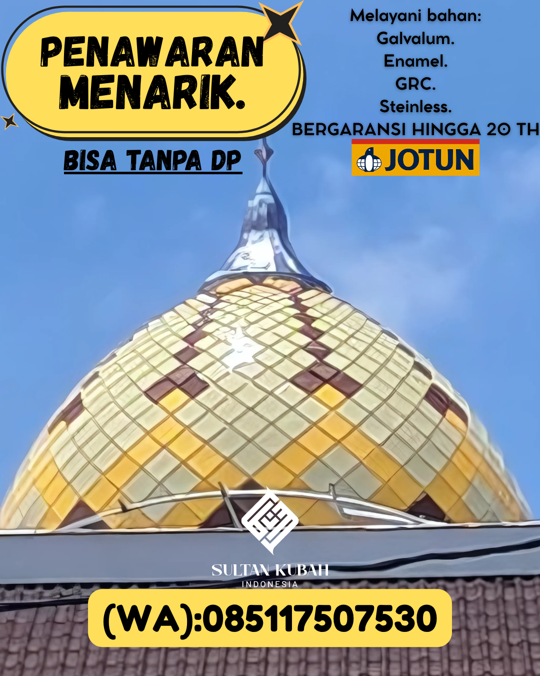 JUAL KUBAH MASJID EKSKLUSIF DI KEC Wonomulyo, KAB Polewali Mandar (WA: 085117507530)
