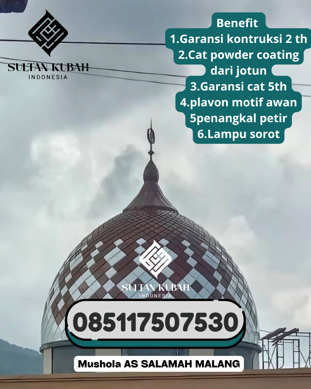 Kubah masjid galvalum awet dan aman berg aransi, 085117507530.Bontomarannu – Kabupaten Gowa
