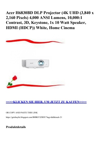 3906 acer h6830bd dlp projector  4k uhd  3 840 x 2 160 pixels  4 000 ansi lumens  10 000 1 contrast  3d