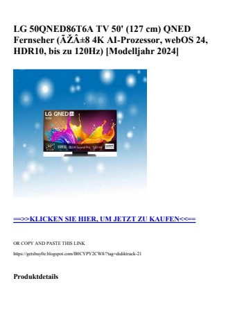 2170 lg 50qned86t6a tv 50'  127 cm  qned fernseher  ãžâ±8 4k ai-prozessor  webos 24  hdr10  bis zu 120hz