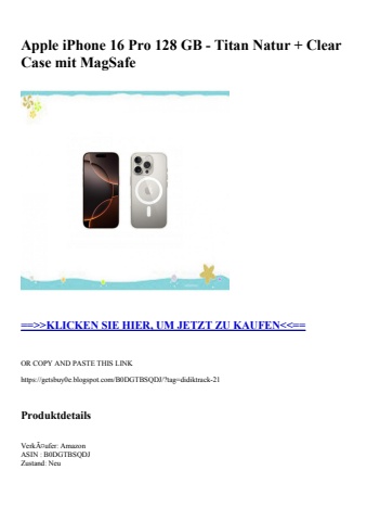 6802 apple iphone 16 pro 128 gb - titan natur   clear case mit magsafe