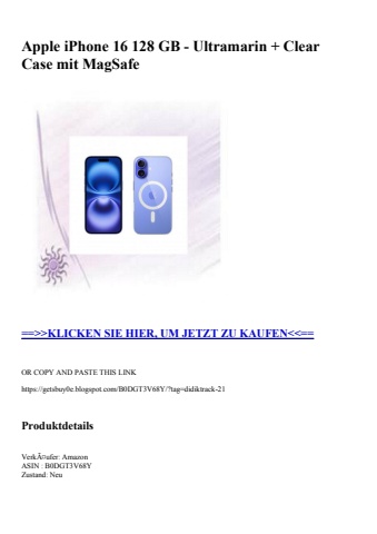 3274 apple iphone 16 128 gb - ultramarin   clear case mit magsafe