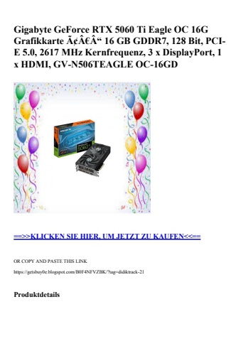 3091 gigabyte geforce rtx 5060 ti eagle oc 16g grafikkarte ã¢â€â“ 16 gb gddr7  128 bit  pci-e 5