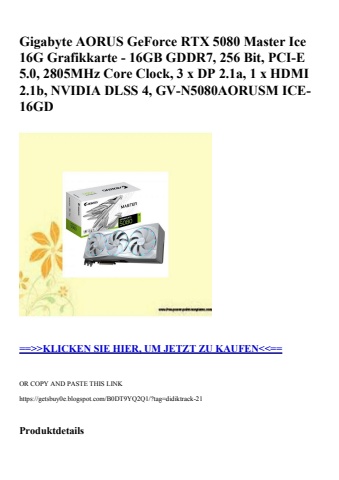 1810 gigabyte aorus geforce rtx 5080 master ice 16g grafikkarte - 16gb gddr7  256 bit  pci-e 5