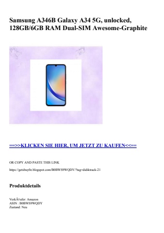 0649 samsung a346b galaxy a34 5g  unlocked  128gb 6gb ram dual-sim awesome-graphite