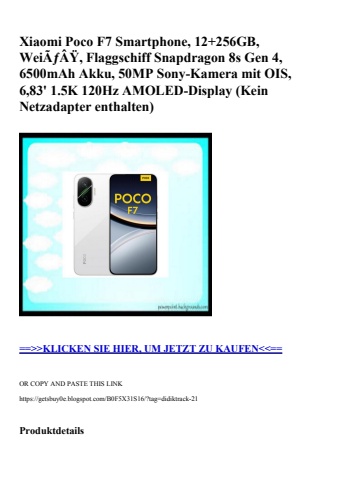 4396 xiaomi poco f7 smartphone  12 256gb  weiãƒâÿ  flaggschiff snapdragon 8s gen 4  6500mah akku  50mp s