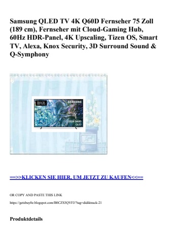 5973 samsung qled tv 4k q60d fernseher 75 zoll  189 cm   fernseher mit cloud-gaming hub  60hz hdr-panel