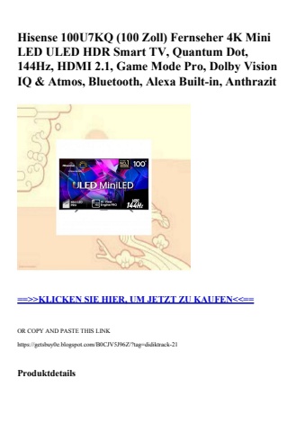 5139 hisense 100u7kq  100 zoll  fernseher 4k mini led uled hdr smart tv  quantum dot  144hz  hdmi 2