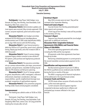 July 21 SECPID Minutes