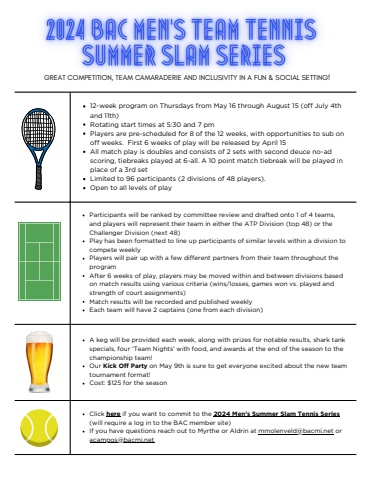 BAC Men’s Tennis Summer Slam Series - FINAL