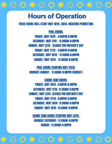 Summer Hours of Operation