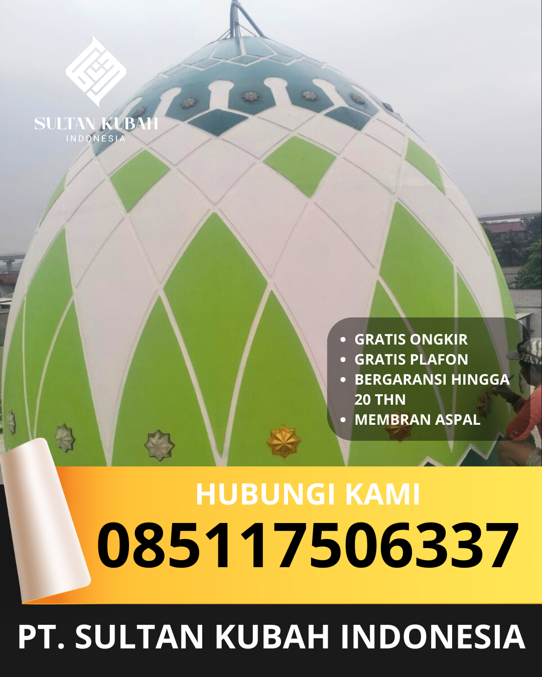 PABRIK KUBAH MASJID MODERN DI KEC. DARUSSALAM, KAB. ACEH BESAR, ACEH (WA: 085117506337)