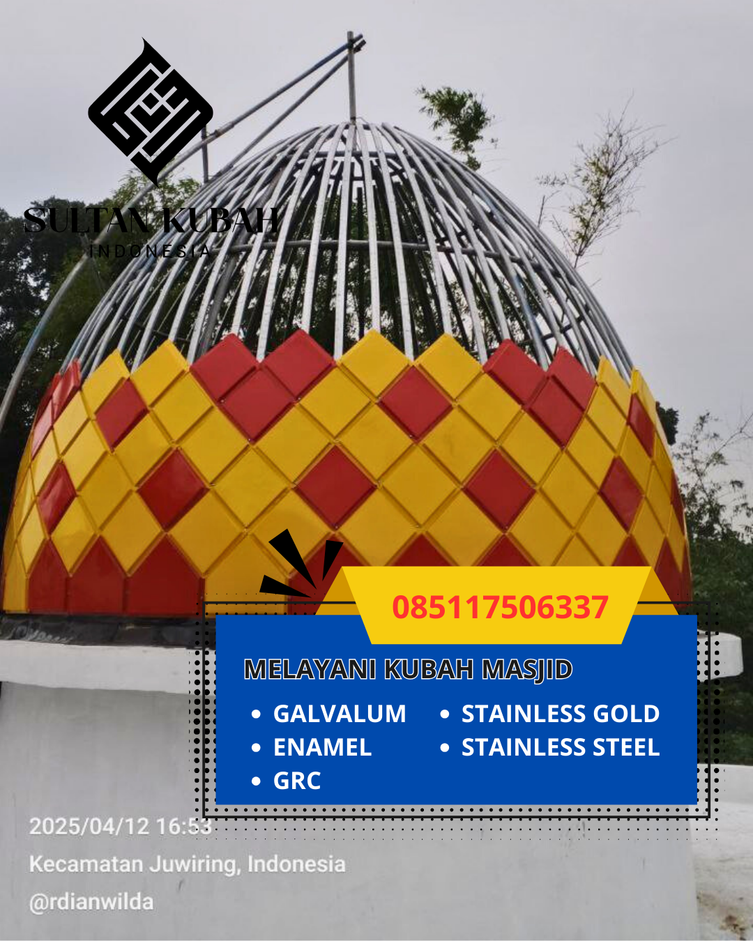 PABRIK KUBAH MASJID GALVALUM MODERN DI KEC. PRAYA TIMUR, KAB. LOMBOK TENGAH (WA: 085117506337)