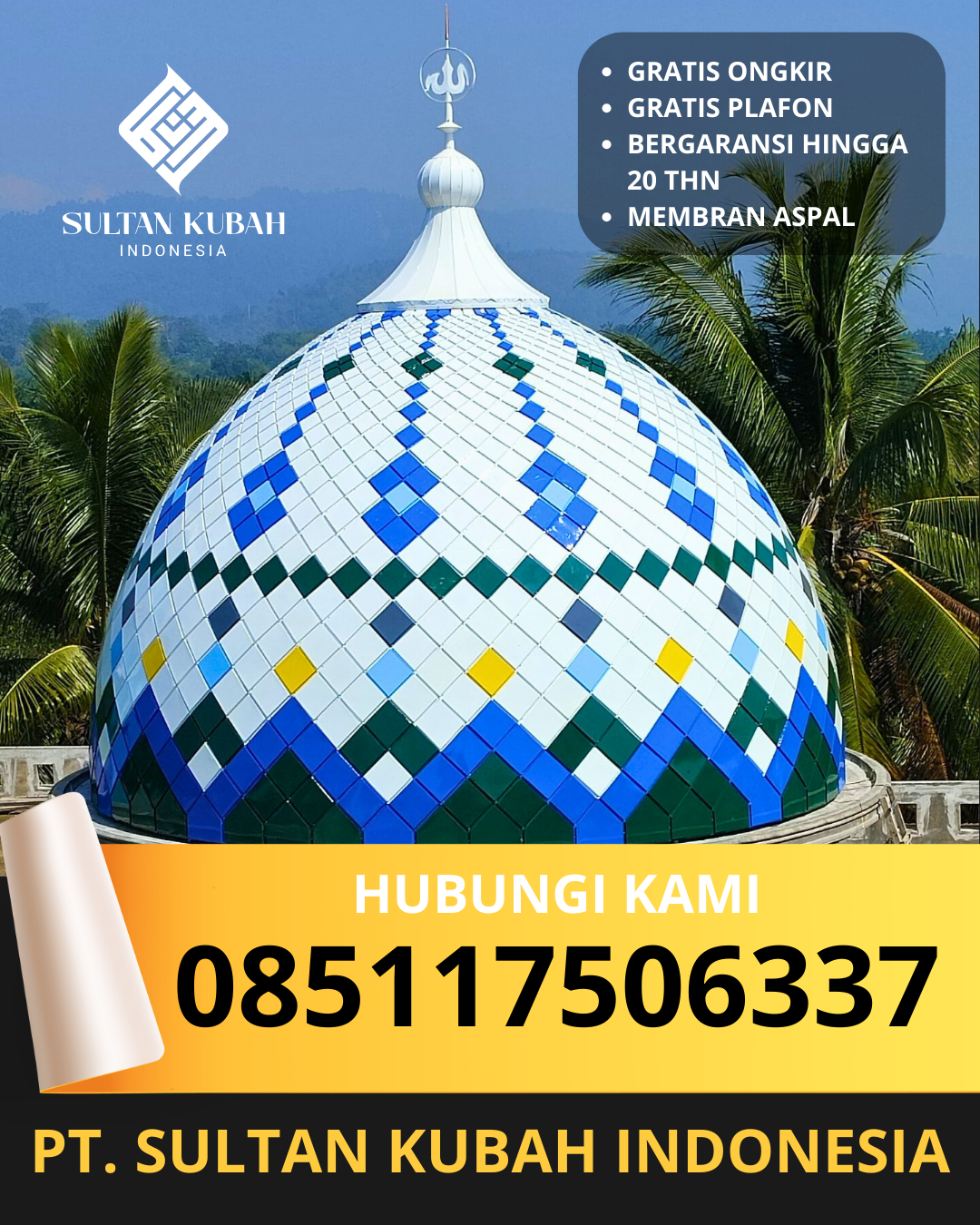 KUBAH MASJID GALVALUM DESAIN ELEGAN DI KEC. PAMEKASAN, KAB. PAMEKASAN (WA: 085117506337)