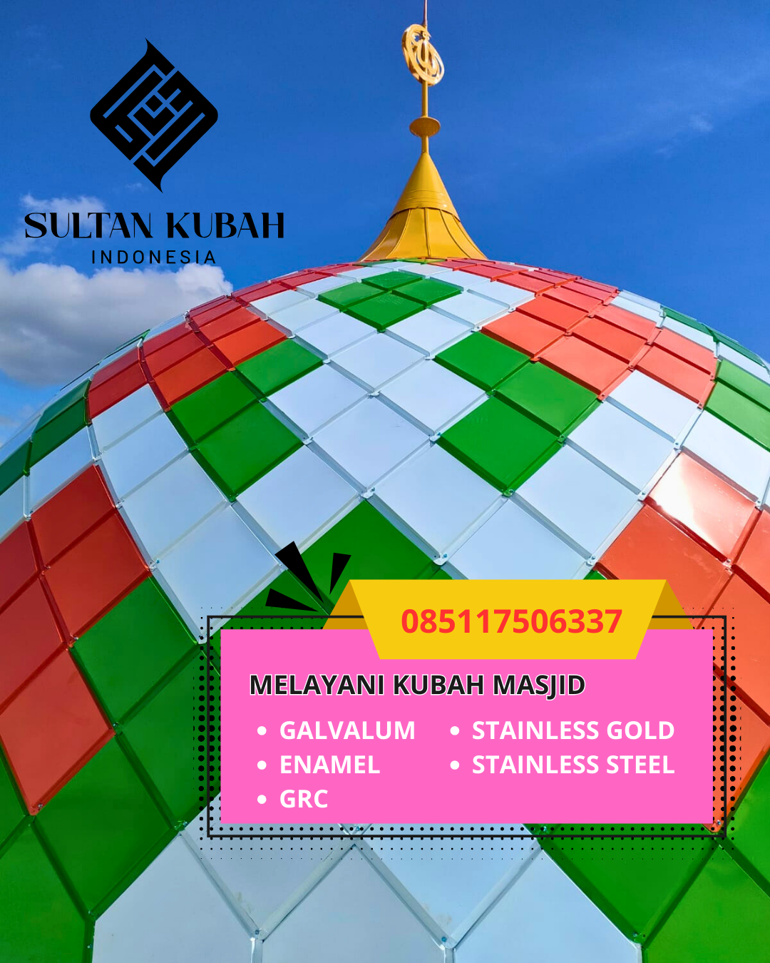 JUAL KUBAH MASJID GALVALUM TAHAN LAMA DI KEC. BONTONOMPO, KAB. GOWA (WA: 085117506337)