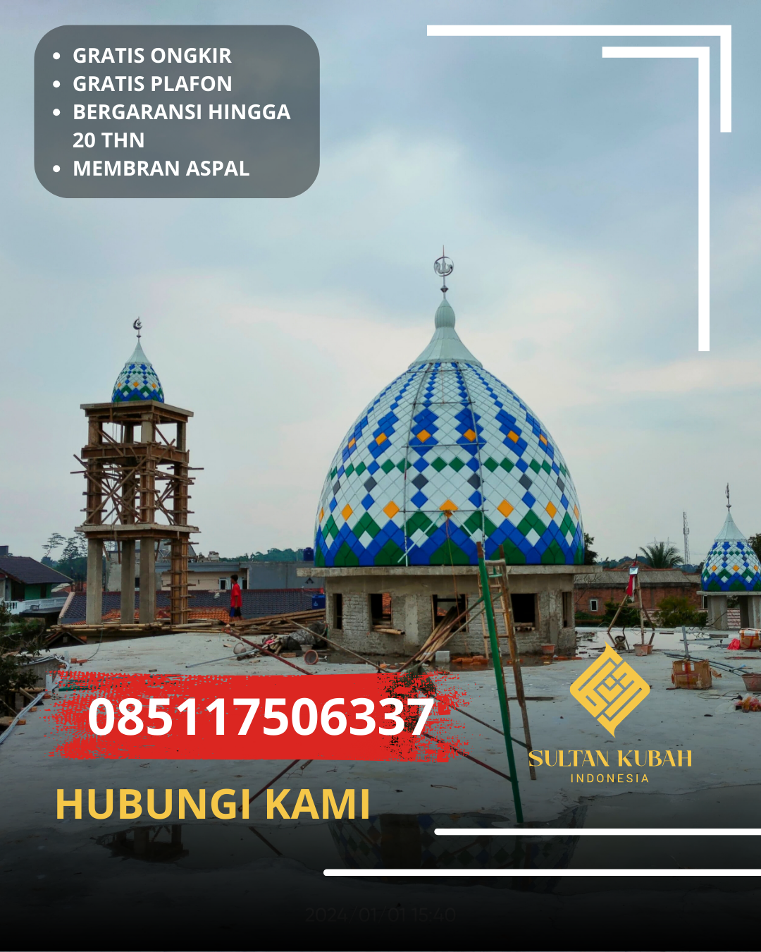 JUAL KUBAH MASJID TAHAN LAMA DI KEC. MANOKWARI, KAB. MANOKWARI, PAPUA BARAT (WA: 085117506337)