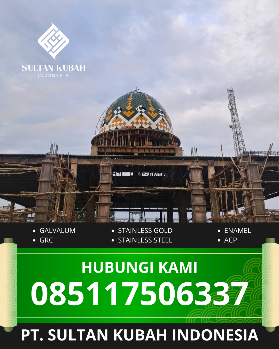 JUAL KUBAH MASJID TAHAN LAMA DI KOTA CIREBON, JAWA BARAT (WA: 085117506337)