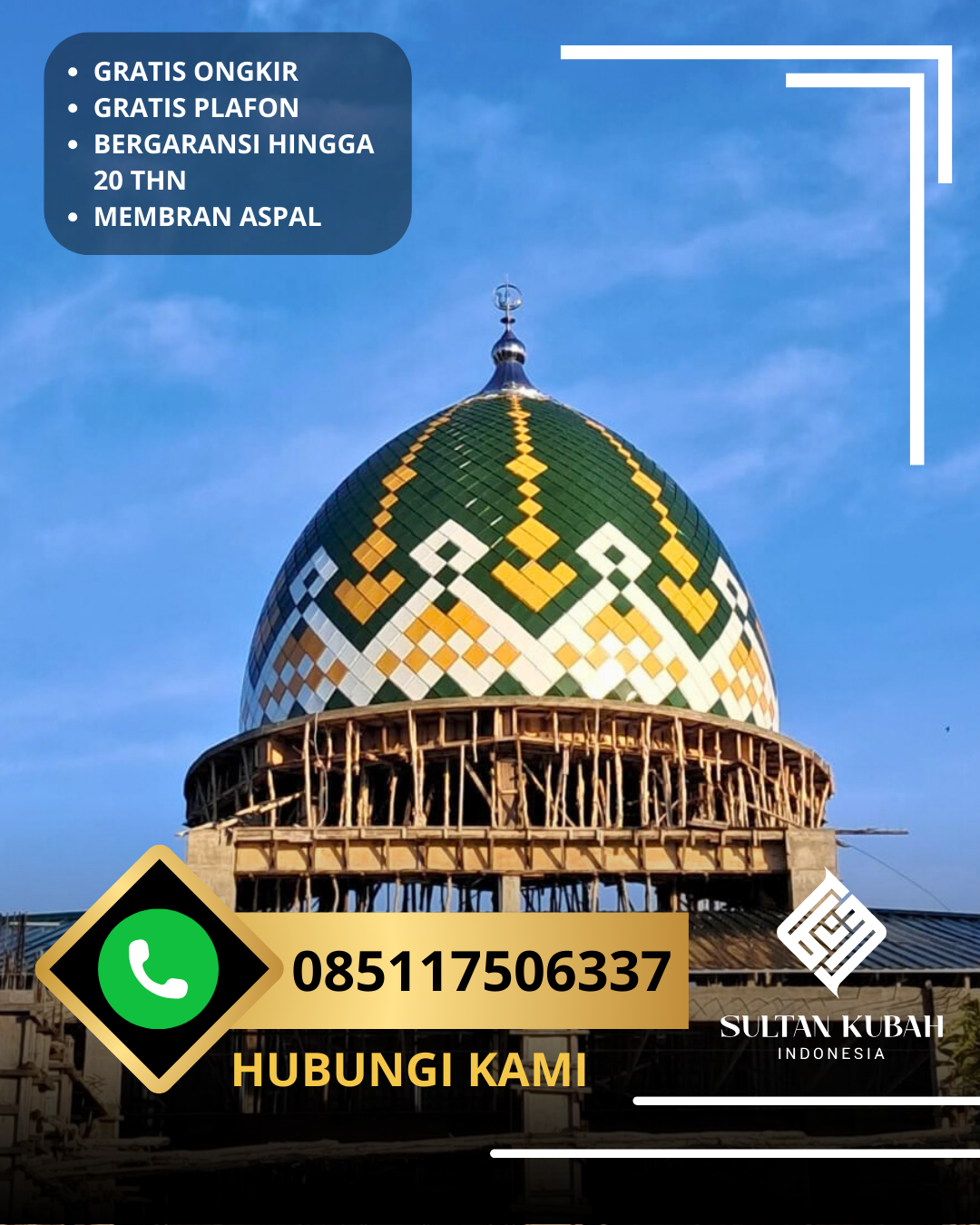 JUAL KUBAH MASJID TAHAN LAMA DI KECAMATAN BANYUMANIK, KOTA SEMARANG, JAWA TENGAH (WA: 085117506337)