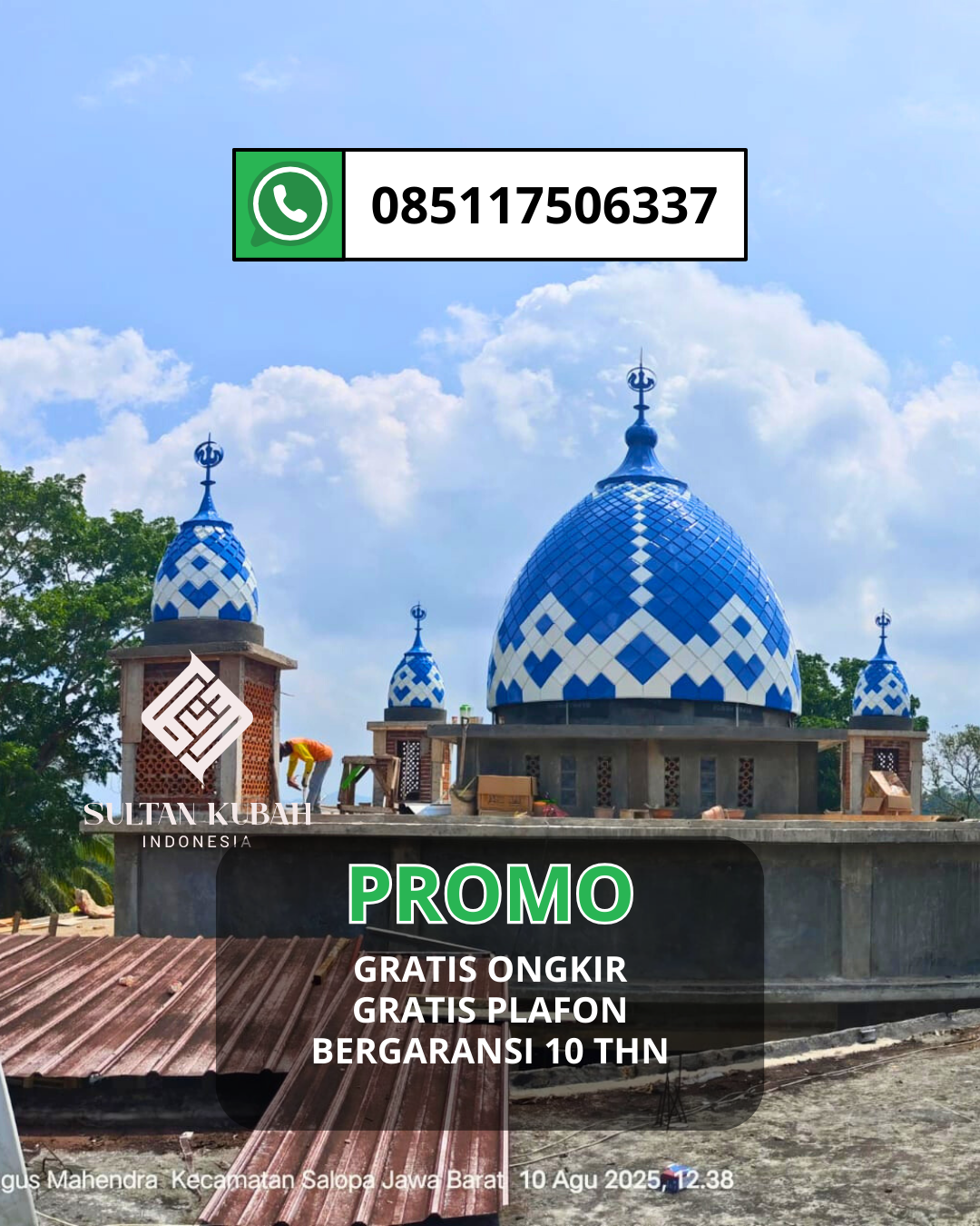 JUAL KUBAH MASJID GALVALUM TAHAN LAMA DI KEC. JOHAN PAHLAWAN, KAB. ACEH BARAT (WA: 085117506337)