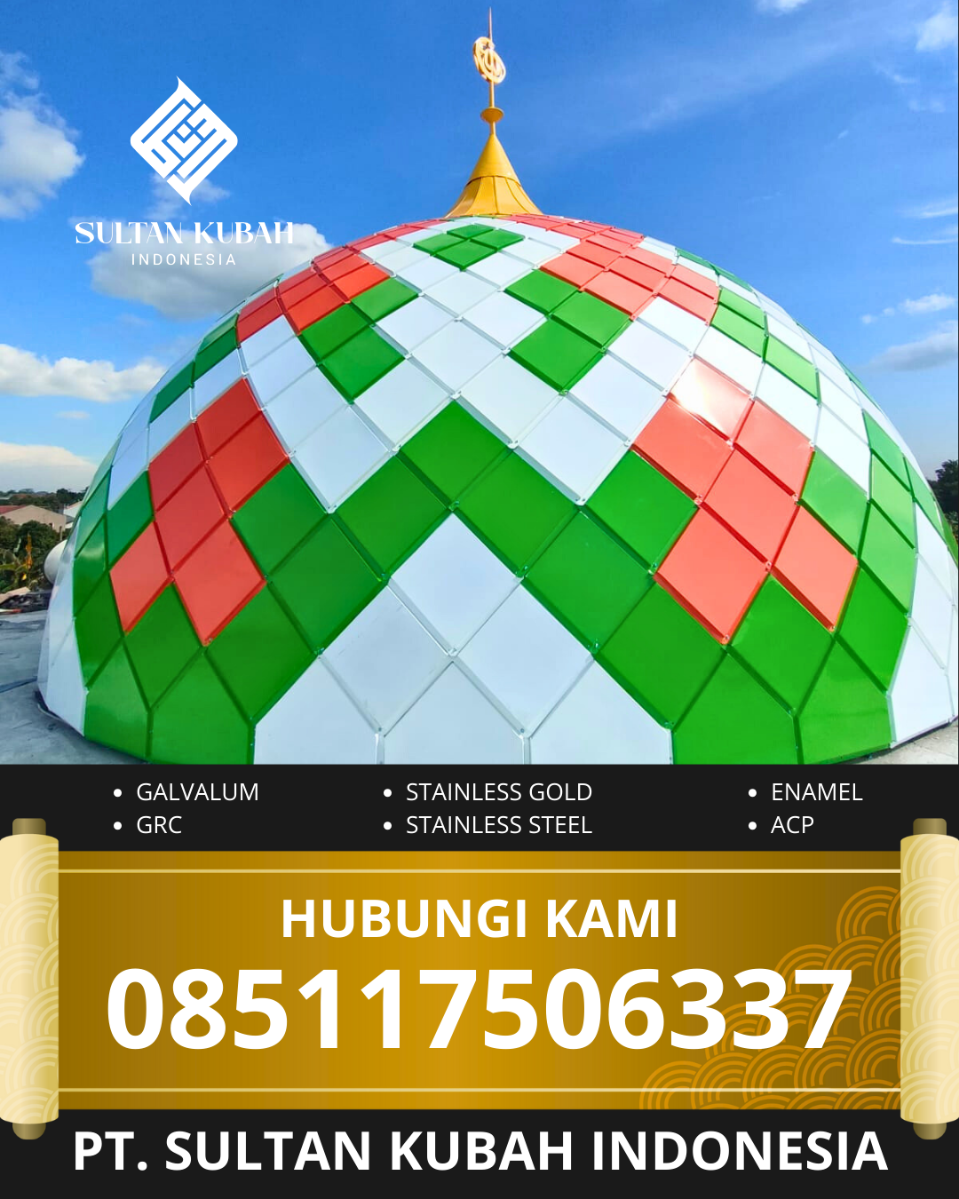 JUAL KUBAH MASJID GALVALUM TAHAN LAMA DI KEC. TOLITOLI, KAB. TOLITOLI (WA: 085117506337)