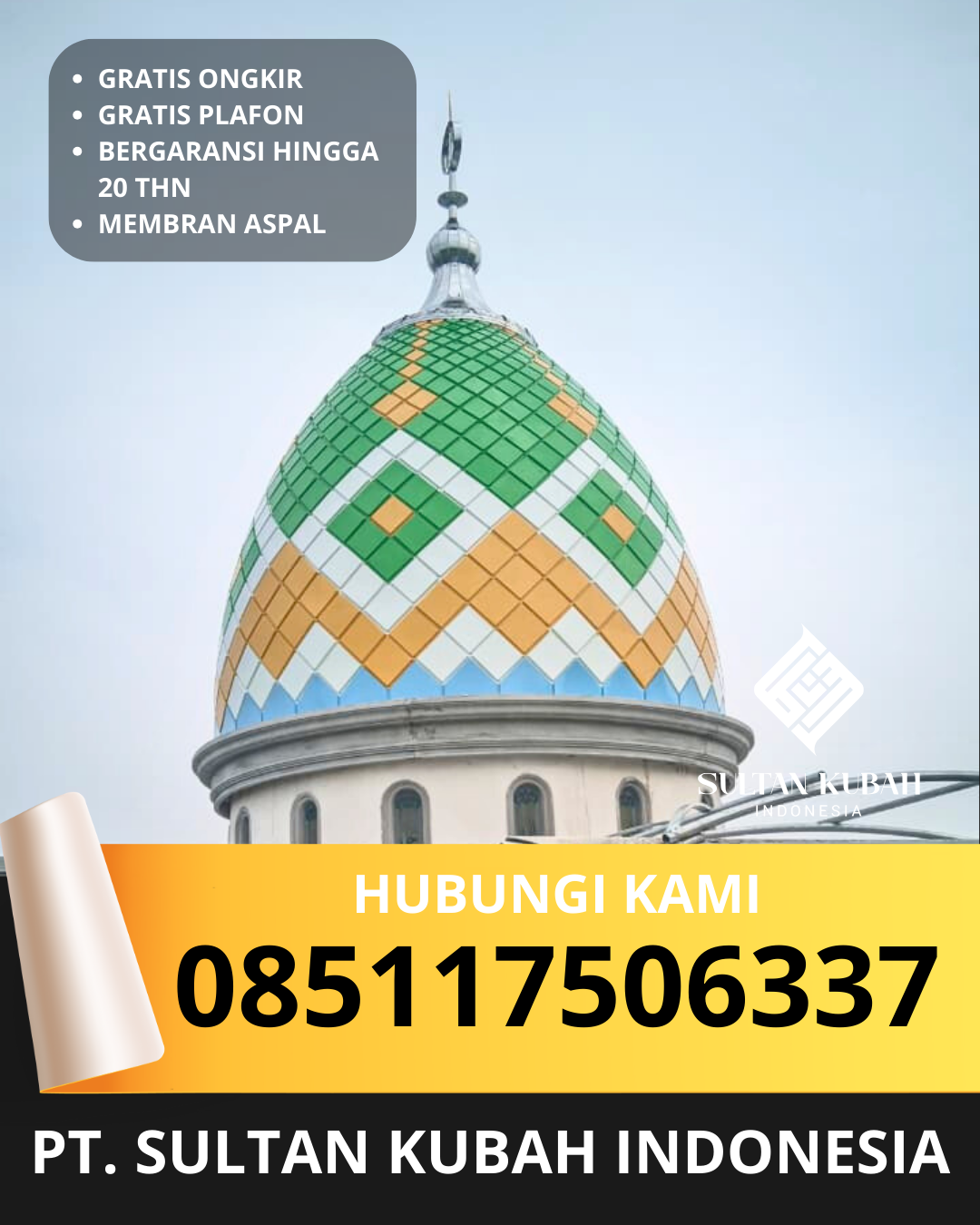 PABRIK KUBAH MASJID GALVALUM MODERN DI KEC. GANGGA, KAB. LOMBOK UTARA (WA: 085117506337)