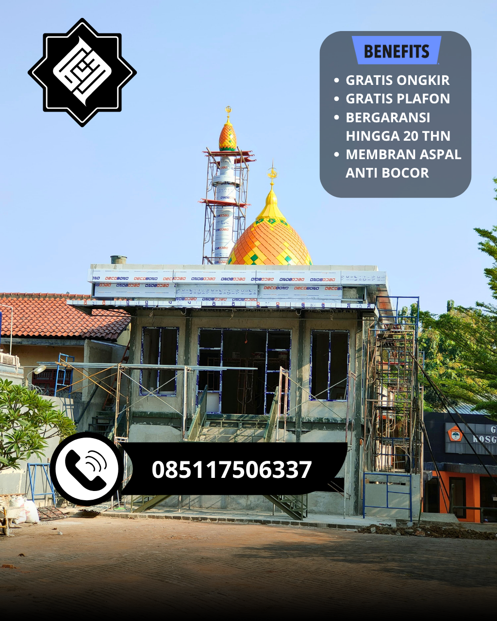 KUBAH MASJID DESAIN ELEGAN DI KEC PONTIANAK SELATAN, KOTA PONTIANAK, KALBAR (WA: 085117506337)