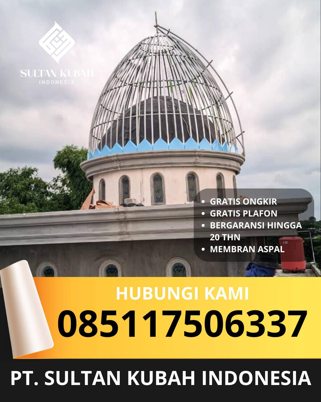 JUAL KUBAH MASJID GALVALUM TAHAN LAMA DI KEC. PEKANBARU TIMUR, KOTA PEKANBARU (WA: 085117506337)
