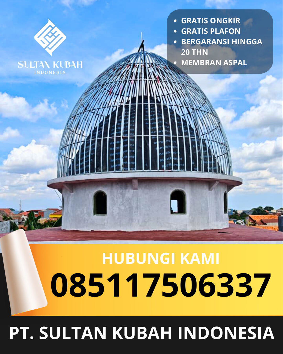 JUAL KUBAH MASJID TAHAN LAMA DI KEC. KEBUMEN UTARA, KAB. KEBUMEN (WA: 085117506337)