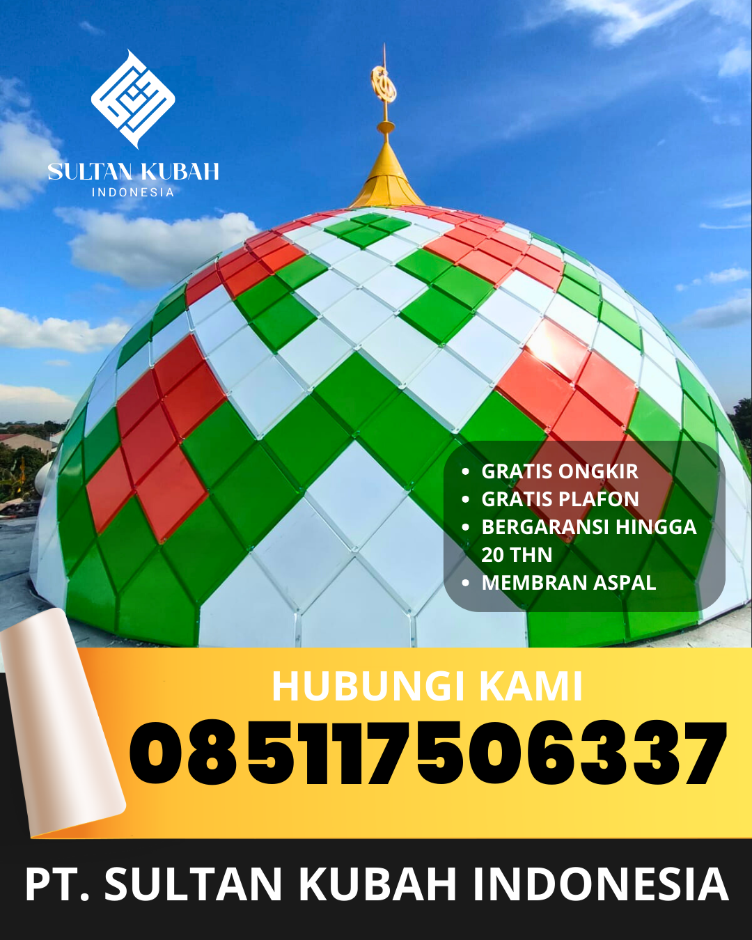 PABRIK KUBAH MASJID GALVALUM MODERN DI KEC. BATU LAYAR TIMUR, KAB. LOMBOK BARAT (WA: 085117506337)