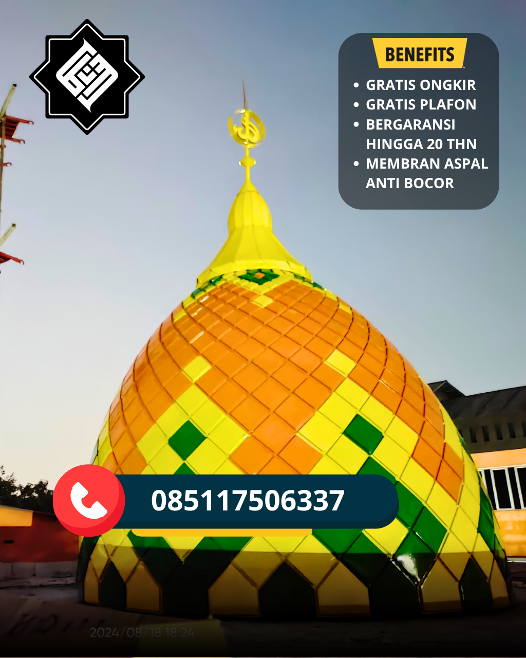 PABRIK KUBAH MASJID MODERN DI KEC BANJARMASIN UTARA, KOTA BANJARMASIN, KALSEL (WA: 085117506337)